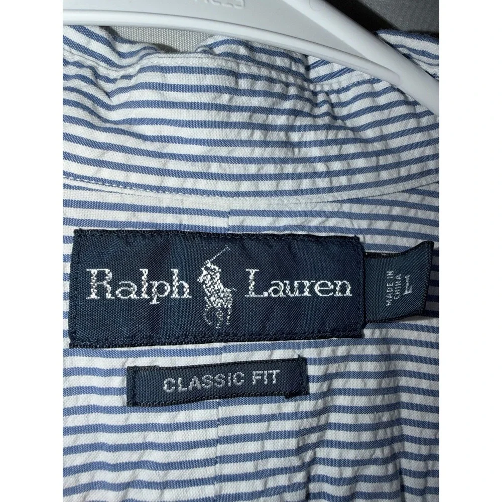 Polo Ralph Lauren Seersucker Button Up Shirt Mens Large Blue Striped